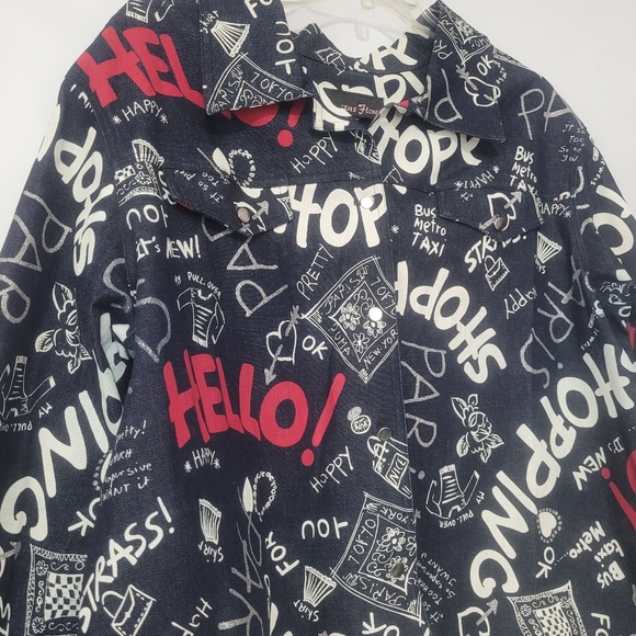 Cactus Flower Graffiti Button Down Jacket Size XL - Picture 2 of 6